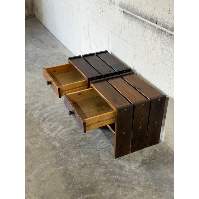 1970s Oak Nightstands Side Tables Set of 2 Rustic Brutalist Vintage Mid-Century Modern 1970s For Sale - Image 5 of 11