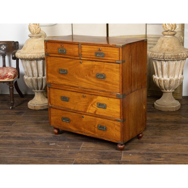 Wood English 19th Century Teak Campaign Chest with Five Drawers and Brass Hardware For Sale - Image 7 of 12