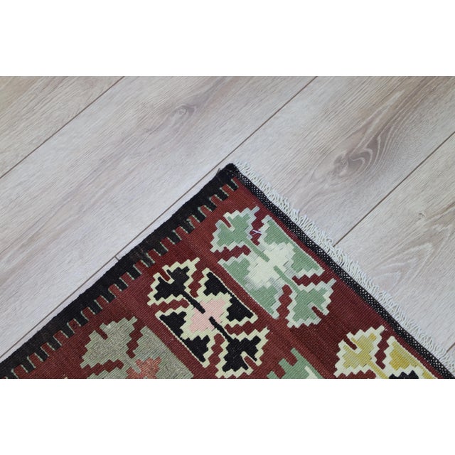 1980s Mid-Century Burgundy Flamestich Kilim Rug For Sale - Image 10 of 13