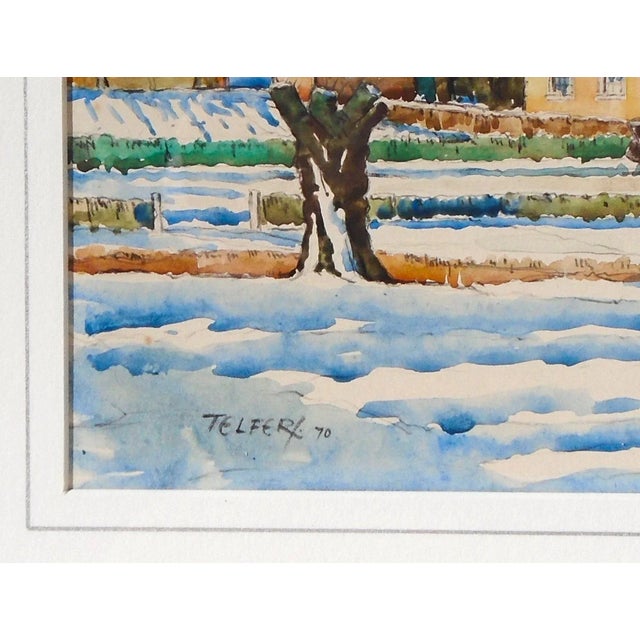 Traditional "February Snow, Eggington - 1970", Vintage Original Watercolor Painting For Sale - Image 3 of 5
