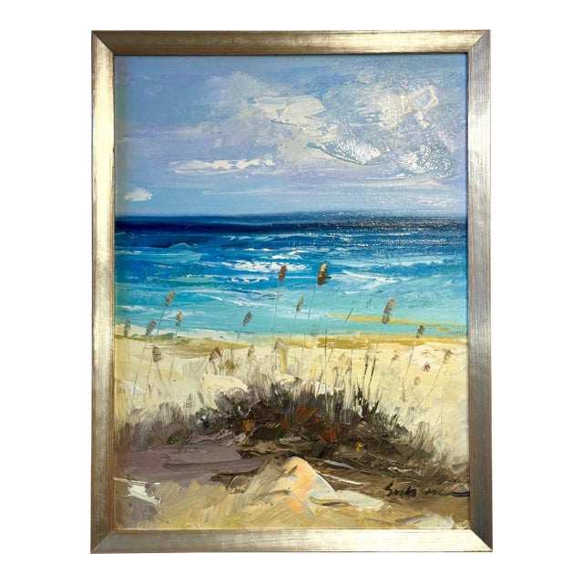 Contemporary Dune Seascape Scene by Seibene, Original Oil on Canvas, Framed For Sale