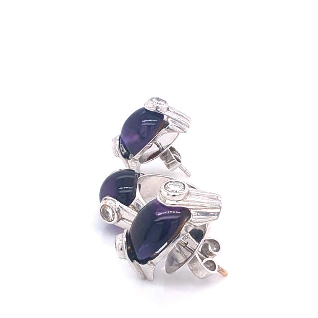 Stunning 10K White Gold Cabochon Amethyst and Diamond Jewelry Set Elevate your collection with this exquisite vintage...
