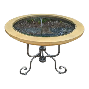 French Style Iron and Maple Dining Table With Glass Top