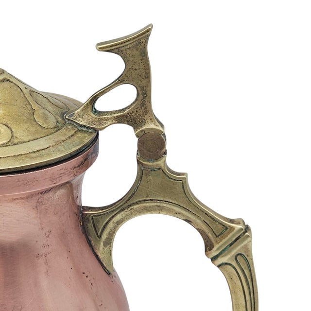 Art Nouveau Jugendstil Copper and Brass Lidded Tankard or Flagon, 13” For Sale In San Francisco - Image 6 of 12