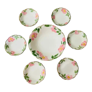 1950s Franciscan Desert Rose Serving Bowl and 6 for Fruits or Dessert- Set of 7