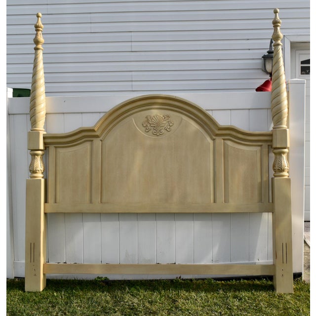 Vintage Wood King Headboard Venetian Poster Carved Cream Off White Provincial For Sale In Philadelphia - Image 6 of 13
