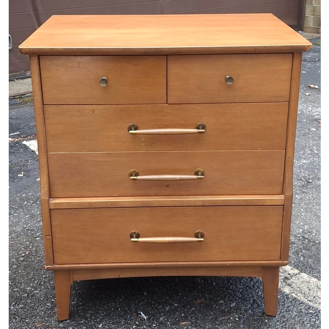 Mid 20th Century Pair Baumritter Birchcraft MCM Maple Five-Drawer Side Chests For Sale - Image 16 of 17