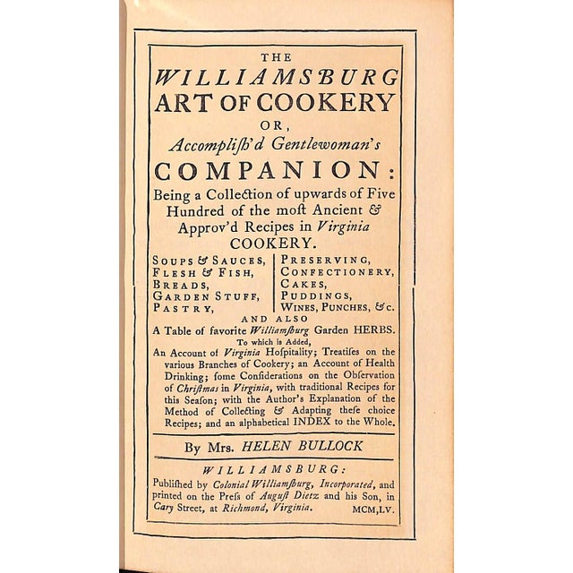 Traditional "The Williamsburg Art of Cookery Or, Accomplish'd Gentlewoman's Companion" 1938 Bullock, Mrs. Helen For Sale - Image 3 of 9