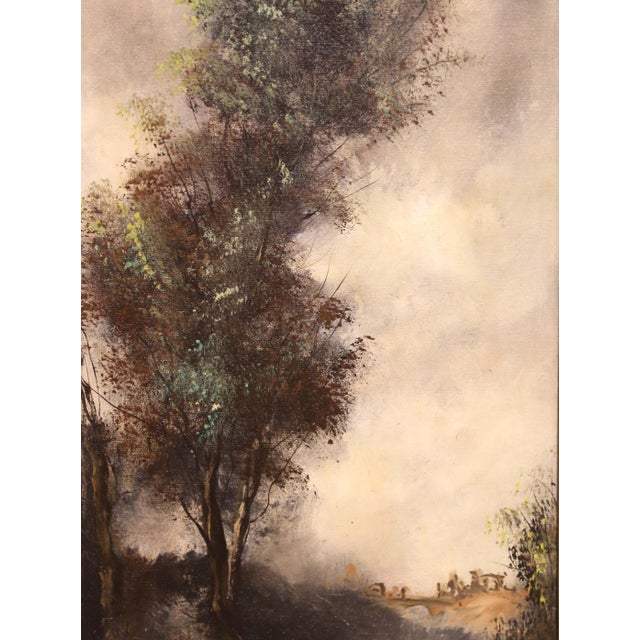 Mid 20th Century Pair of Mid-Century French Vertical Landscapes Oil Paintings Barbizon Style, Framed For Sale - Image 10 of 17