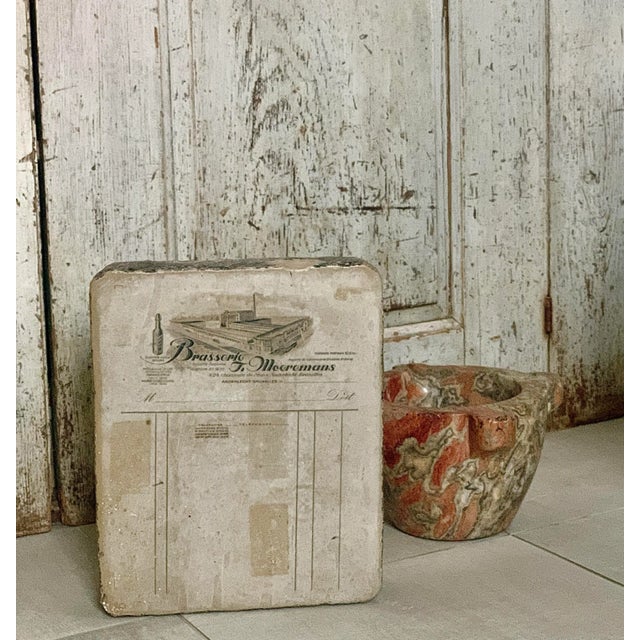 Early 19th century antique Belgium lithographic limestone printing block for a brasserie in Anderlecht-Bruxelles. A...