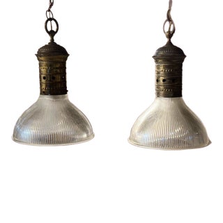 1930s Vintage Brass and Glass Pendants - Set of 2 For Sale