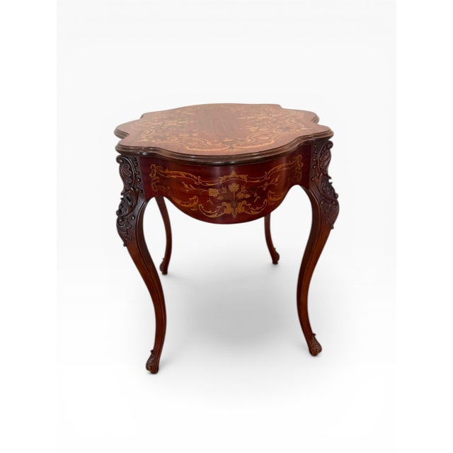 Mid 20th Century Mid 20th Century Louis XV Style Inlaid Marquetry Console Table With Mother-of-Pearl Accents For Sale - Image 5 of 12