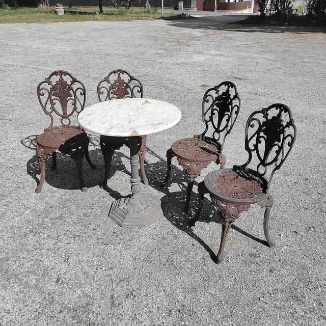 Cast Iron Patio Garden Table and Chairs, Set of 5 For Sale - Image 6 of 18