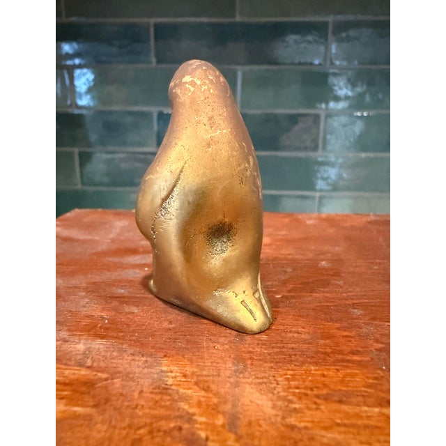 Traditional Vintage Brass Animal Figurines – Set of 4 (Rabbit, Owl, Mouse & Penguin) For Sale - Image 3 of 9