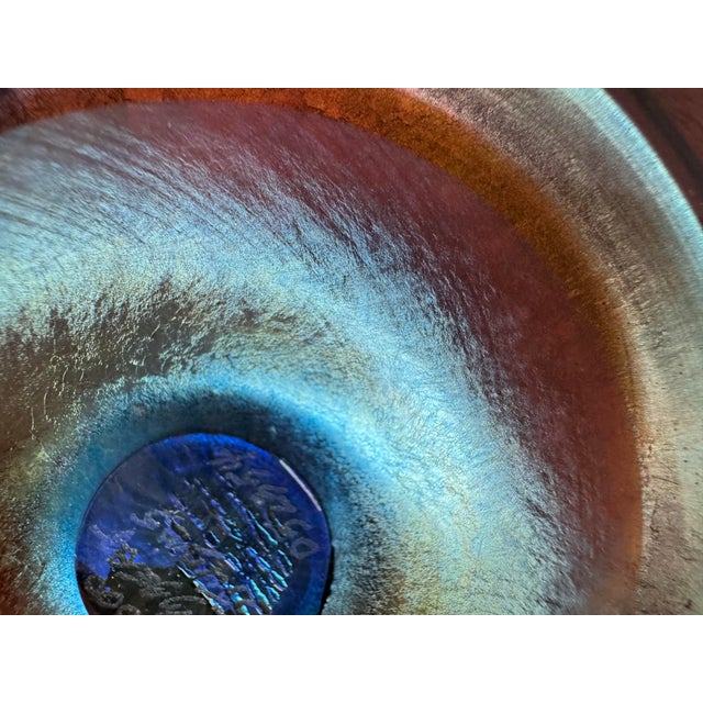 Lundberg Studios Lundberg Studios Art Glass Trumpet Vase — Blue Iridescent Swirl, 2000 For Sale - Image 4 of 6