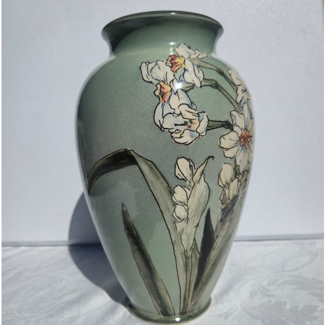 1980s Hand-Painted Celedon Vase Artist-Signed For Sale In Reno/Lake Tahoe - Image 6 of 11
