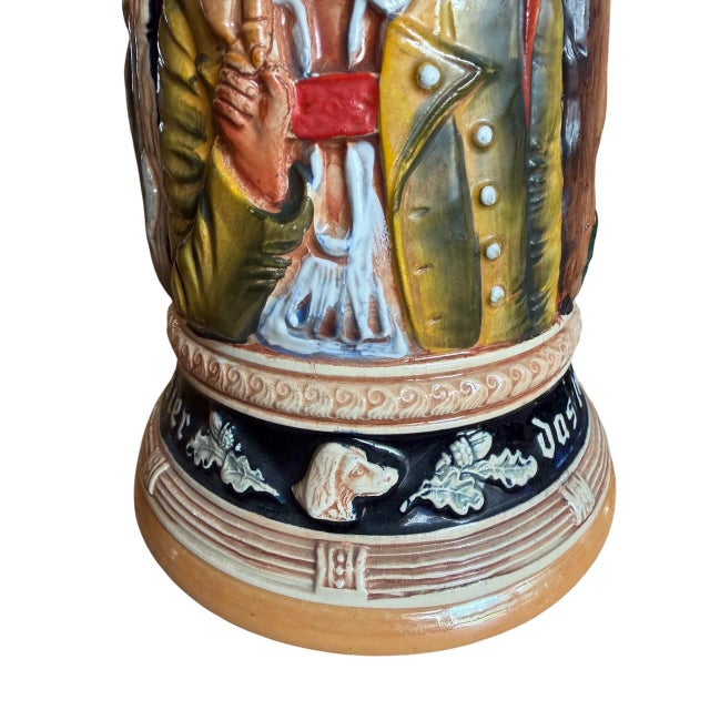 Large 2l German Stein With Hunter, Stag, and Squirrel Handle For Sale - Image 10 of 11