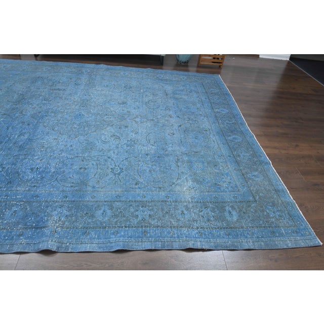 1960s Vintage Persian Handmade Wool Cotton Blue Area Rug For Sale - Image 9 of 11
