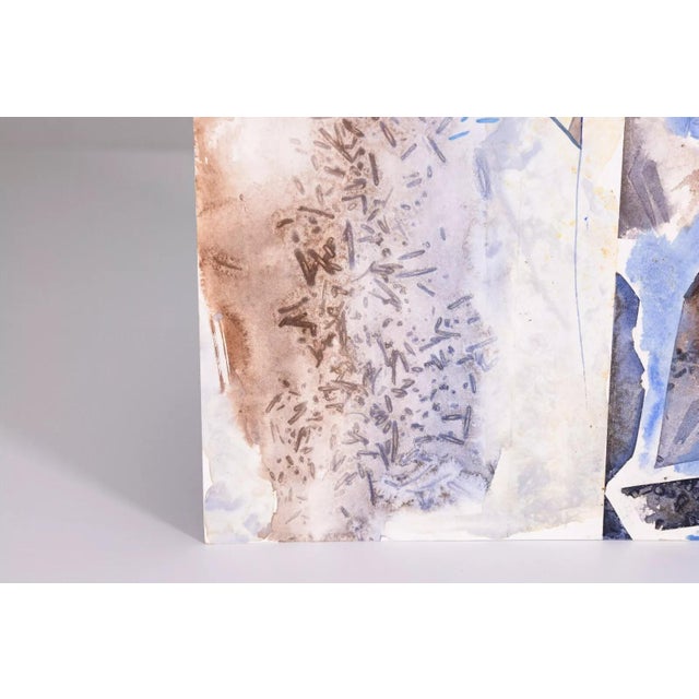 2000 - 2009 Glen Michaels Modern Blue Red and Brown Watercolor Drawing Unsigned 12hx9w For Sale - Image 5 of 6