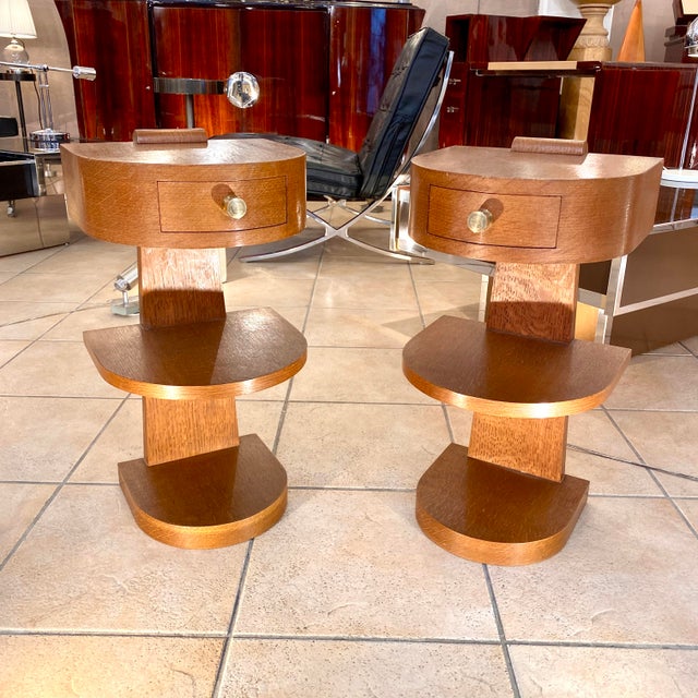 Vintage Bedside Tables in Oak Veneer, 1940s For Sale - Image 6 of 6