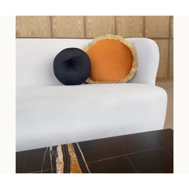 Hollywood Regency The Macaron, Fringed Velvet Circle Pillow, Caramel For Sale - Image 3 of 6