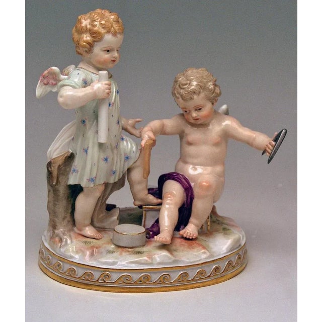 Meissen gorgeous figurine group: Cherubs personifying Allegory of Geometry The details are stunningly sculptured = finest...