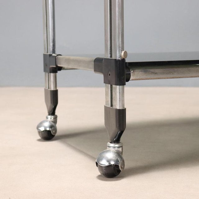 Glass Vintage Kitchen Trolley in Chromed Metal and Glass, Italy, 1970s For Sale - Image 7 of 9
