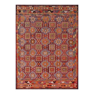 Vibrant Vintage Turkish Tribal Kilim Rug With Geometric Shapes For Sale