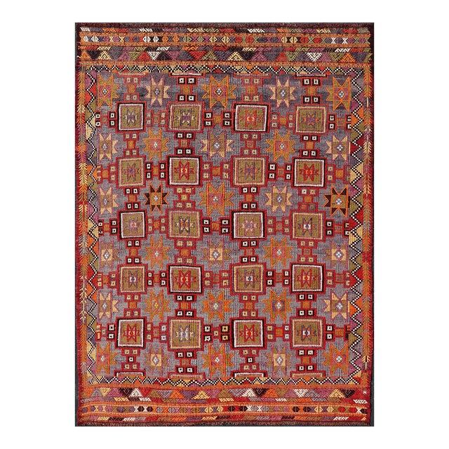 Vibrant Vintage Turkish Tribal Kilim Rug With Geometric Shapes For Sale