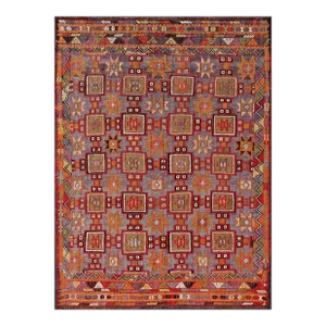 Vibrant Vintage Turkish Tribal Kilim Rug With Geometric Shapes