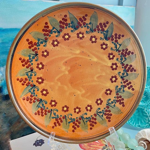Large 16" round hand-painted terracotta platter produced by FF Griffi in Corsica, France.