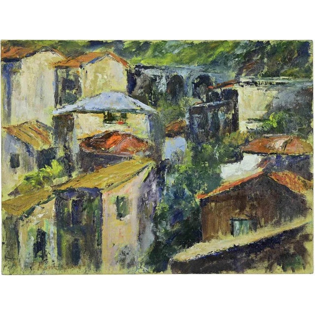 Pino Romanò, Houses in the Countryside, Oil Painting, 1990s For Sale