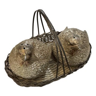Vintage Silver-Plated Metal Salt and Pepper Shakers, Set of 3 For Sale