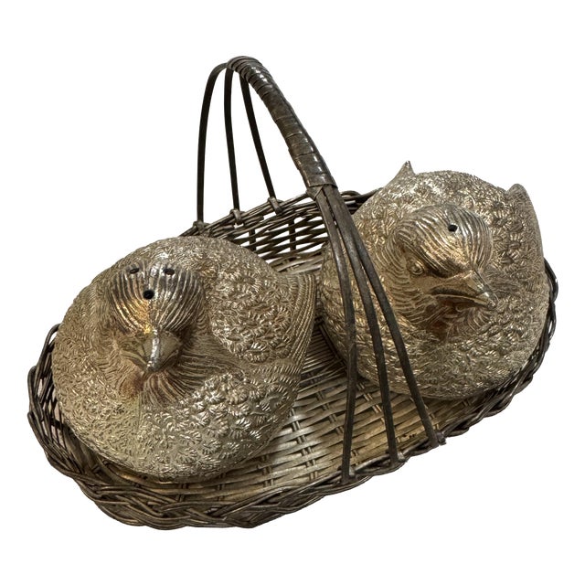 Vintage Silver-Plated Metal Salt and Pepper Shakers, Set of 3 For Sale
