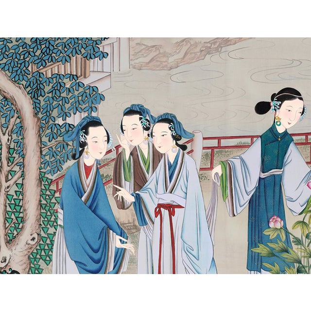 36"*108"/Panel, Dream of Red Mansions Paintings, Chinoiserie Wall Panels， Court Ladies, Chinoiserie Wallpaper For Sale - Image 6 of 9