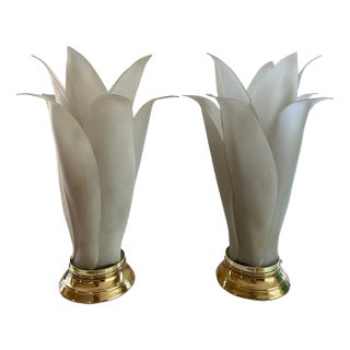 1980 Palm Leaves Table Lamps Rougier Style - a Pair For Sale