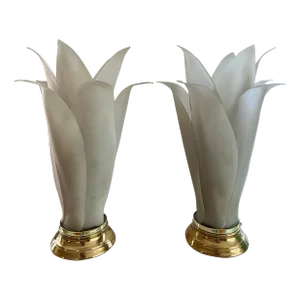 1980 Palm Leaves Table Lamps Rougier Style - a Pair