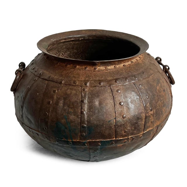 Mid 20th Century Vintage Iron Rivet Pot Planter For Sale - Image 5 of 9