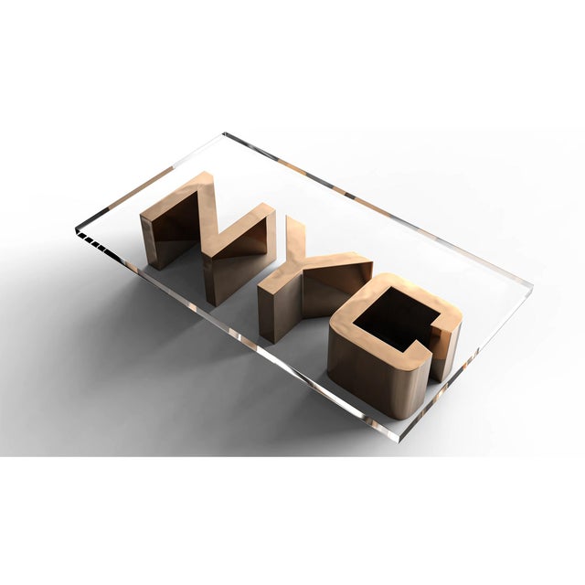 Metal "Nyc" Coffee Table With Bronze, Handmade For Sale - Image 7 of 8