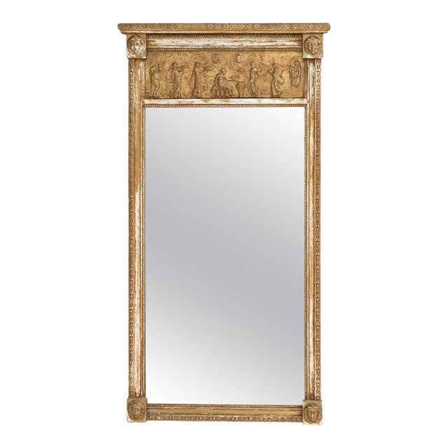 1900s French Wooden Mirror With Carved Figures For Sale