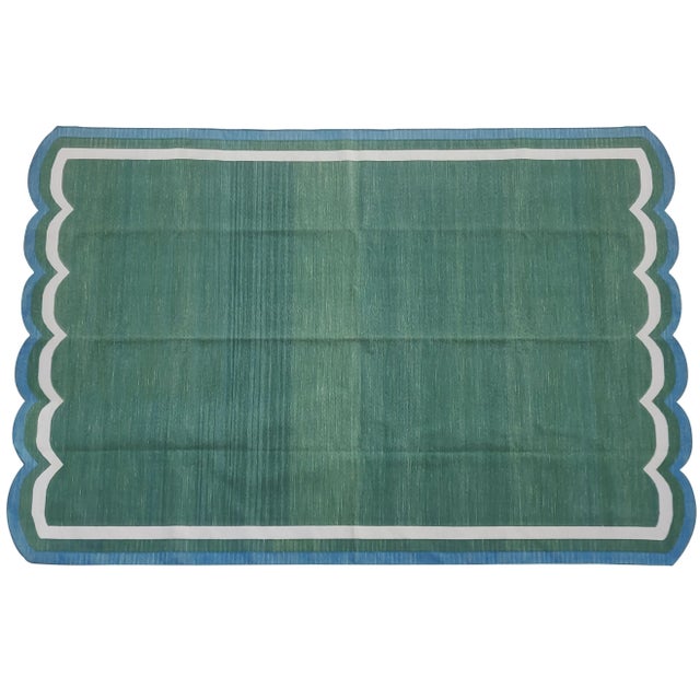 Handmade Cotton Scalloped Green Rug For Sale - Image 9 of 11