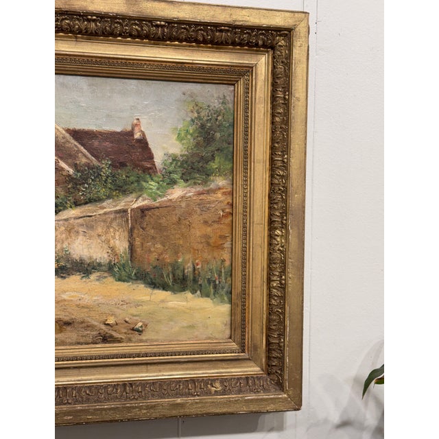 19th Century French Oil on Canvas Barn and Village For Sale - Image 13 of 14
