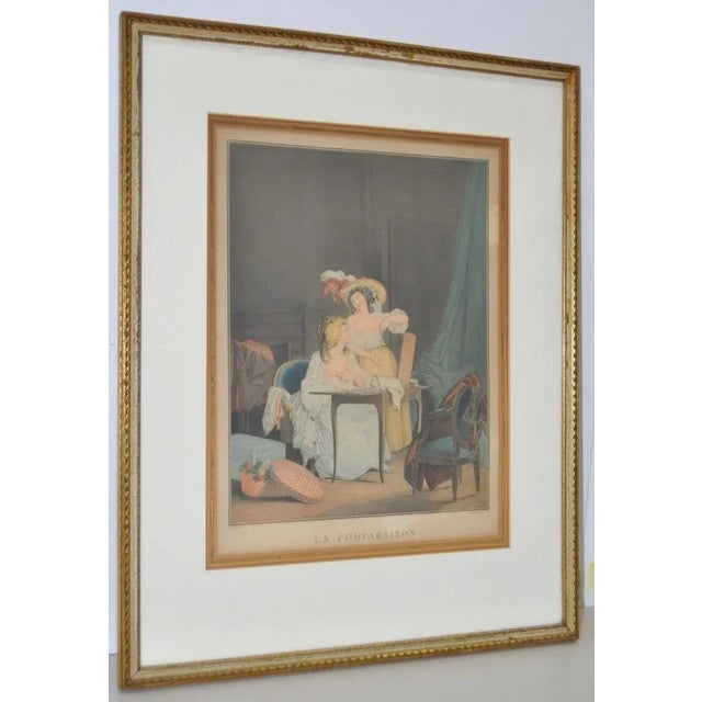 18th Century French Erotica Color Engraving "La Comparaison" C.1786 For Sale - Image 9 of 9