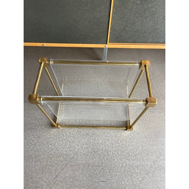 1970s Charles Hollis Jones Attributed Hollywood Regency Brass Formed Lucite Magazine Rack Holder Design Rialto For Sale - Image 9 of 11