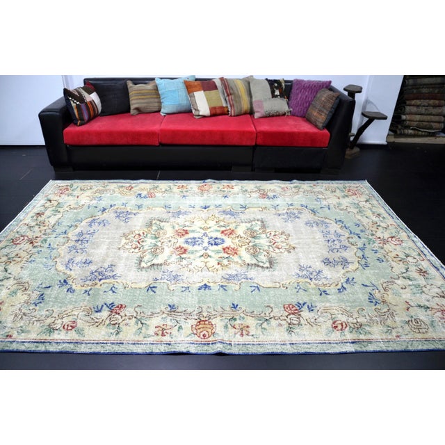 Textile Oversize Vintage Floral Design Turkish Handmade Area Rug For Sale - Image 7 of 11