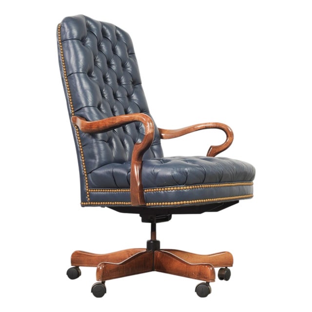 English Regency Style Tufted Leather Executive Office Chair For Sale