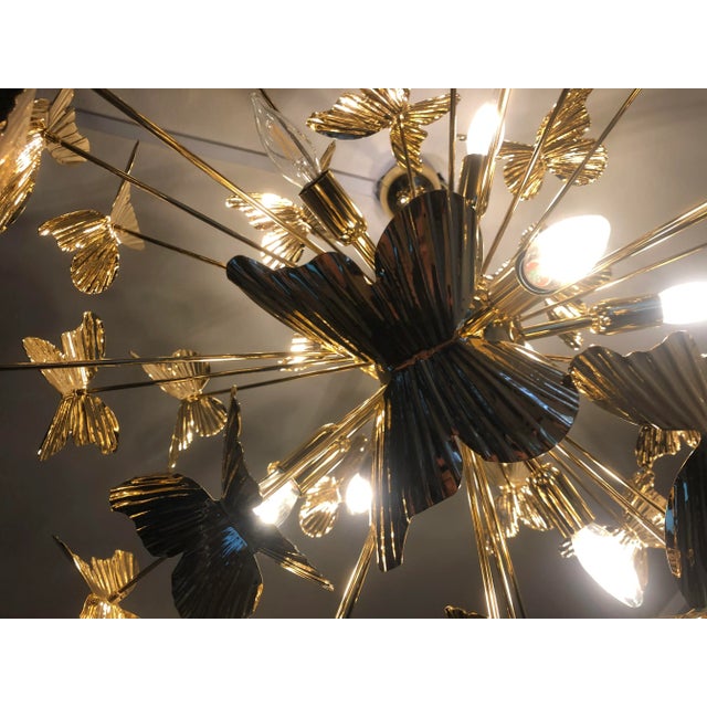 Butterfly Italian Gold Brass Multicolors Sputnik Chandelier For Sale - Image 9 of 13