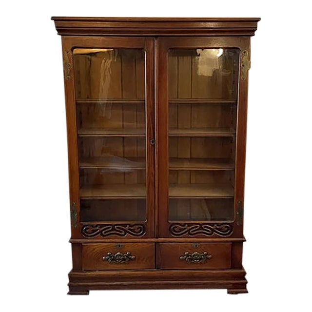 Turn of the Century 2 Door Five Shelf Bookcase With Art Nouveau Design For Sale