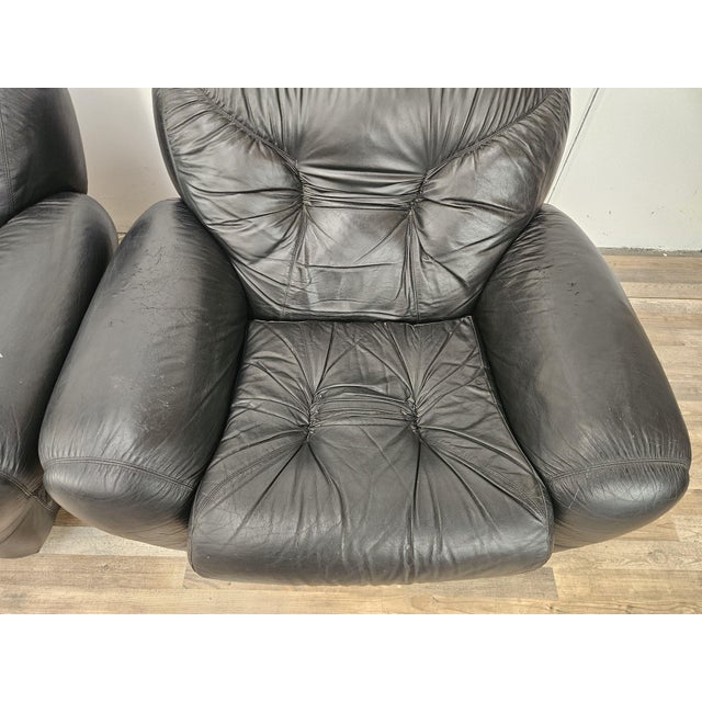 Vintage Club Chairs in Black Leather, 1970, Set of 2 For Sale - Image 9 of 18