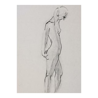 'Standing Nude', by Michael Decker, American Modernist India Ink and Graphite Figural Study For Sale